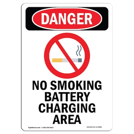 Signmission OSHA, No Smoking Battery, 18in X 12in Rigid Plastic, 12" W, 18" L, Portrait, OS-DS-P-1218-V-1482 OS-DS-P-1218-V-1482